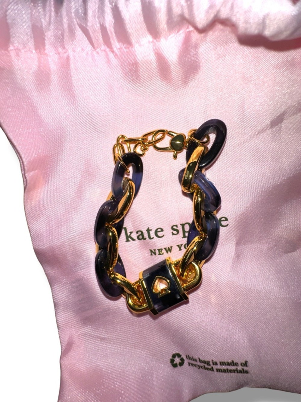 Lock and Spade Link Bracelet by Kate Spade New York NWT $128 Black Navy Gold - Picture 5 of 9